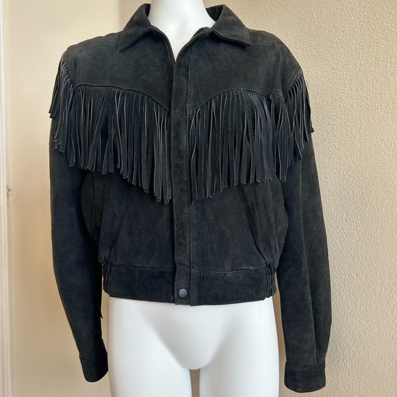 Wilson’s Vintage Fringe Bomber Jacket Small Black Suede Zipper Front - Picture 11 of 11